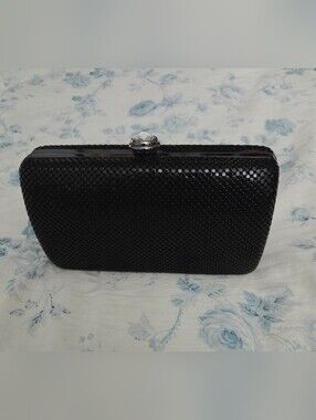 Sondra Roberts Black Sequin Crystal-Top Clutch W/Metal Strap